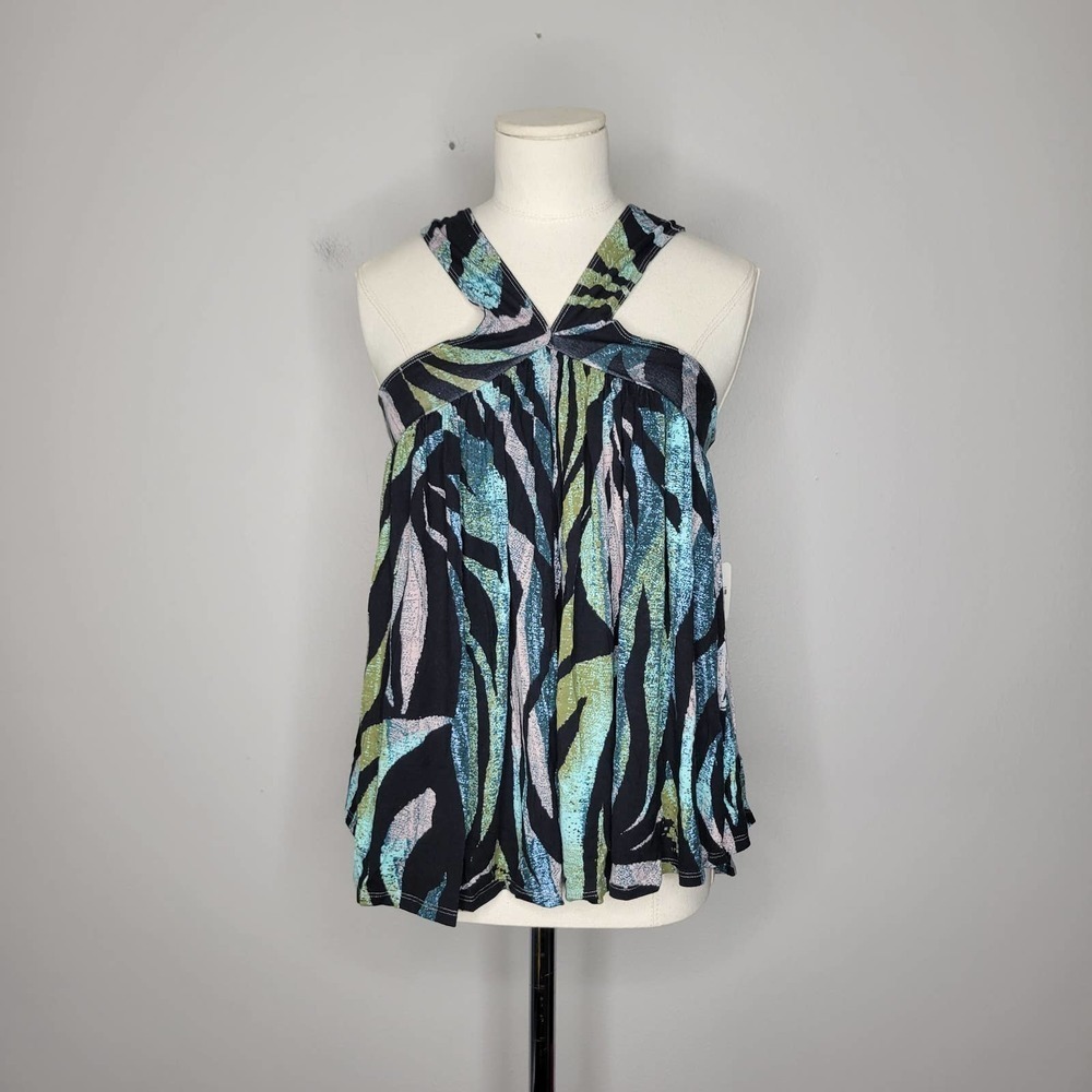 Free People Multicolor Zebra Print Halter Neck Tie Front Tank Top Women XS - Picture 2 of 8